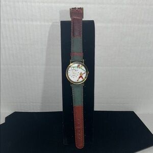 Vintage St Marin Baseball Colorblock Genuine Leather Strap Watch Working